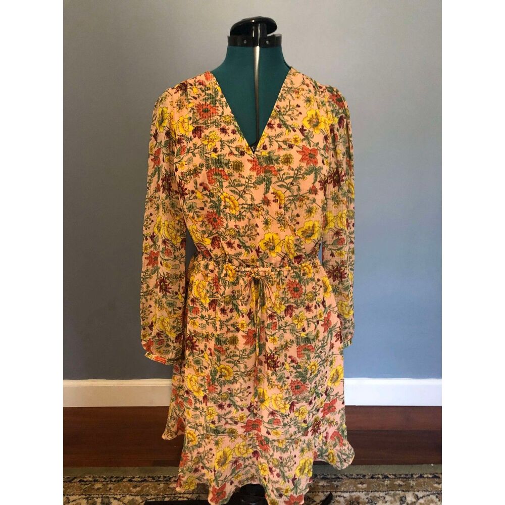 LOFT Garden Flounce Wrap Longsleeve Floral Dress, NWT, size S - Picture 2 of 5